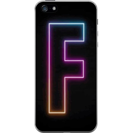 Yhteensopiva Puhelinkuori Apple Apple iPhone 5 Neonkirjain F vaaleanpunaisella, sinisellä ja keltaisella valokehyksillä tummaa taustaa vasten, graaf