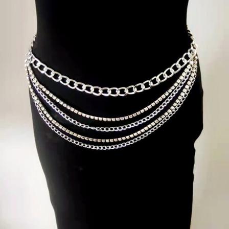 Boho Layered Body Chain Strass Mage Midjekedja Party Body Smycken Tillbehör för kvinnor och flickor