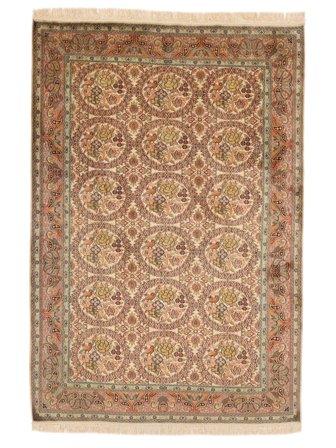 Oriental Kashmir Pure Silk 24/24 Quality Rug 126X184 Brown/Orange Silk, India