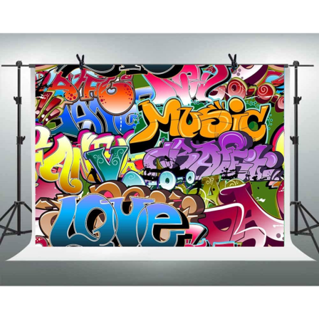 10X7ft Graffiti-tyyli tausta 80-90-luvun teemalla juhlatausta valokuvaukseen Hip Hop vinyyli tausta valokuvauskoppi studio rekvisiitta GEEV391 LELEZ