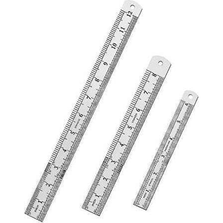 3-pack rostfritt stål linjaler, metriska & imperiala set