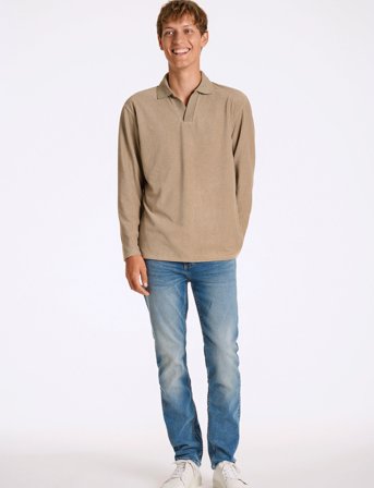 Lindbergh V-Neck Jacquard Polo L/S - Beige - L