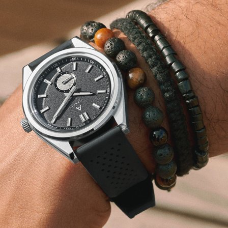 Mond | Silver-tone Stainless Steel and Grey Meteorite Watch for Men - Wrist watches