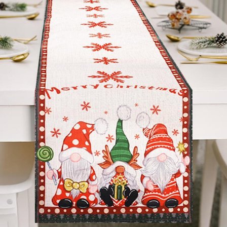 Julebordsløber, Nisse Rensdyr Gnome Bordsløber Dug linned Julebordsdug Festlig Bordsløber-180x33CM