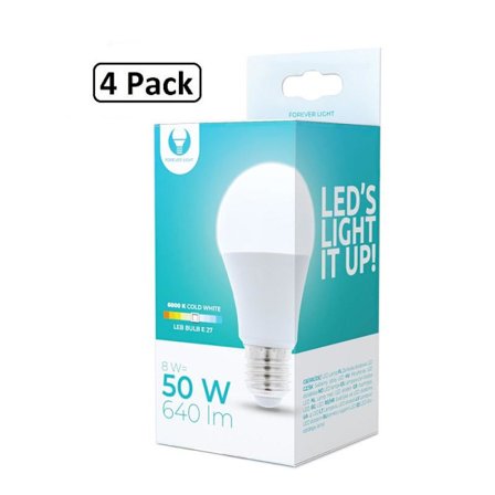 4-pack Forever Kallvit LED-lampa E27 8W 640lm (6000K)