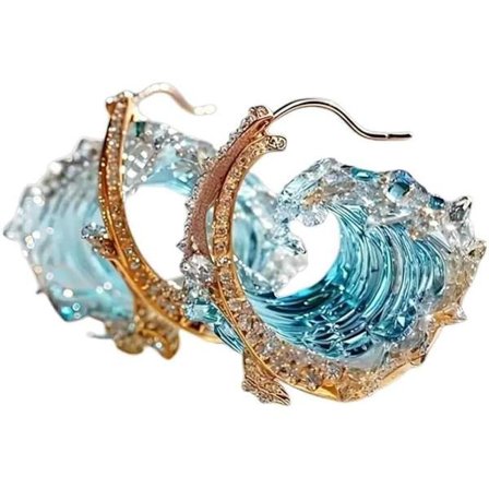 Ocean's Oath Smyckesset, Boho Blå Ocean Wave Halsband Örhängen Ringar Den Bästa Gåvan till din Flickvän