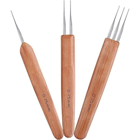 3 st Virknål Hår, Virknål Bambu Dreadlocks Nål Vävning Virkning för Hårflätning, Spärrhake Virknål för Barn Vuxna Fläta