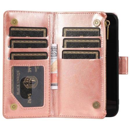 Dubbelflip Zipper 9-kort Apple Iphone 14 - Rosé