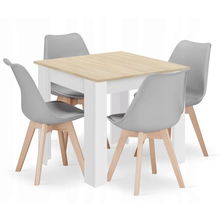 Valora SET MED KVADRATISKT BORD 80X80 Sonoma Ek + 4 RIKX Grå Stolar