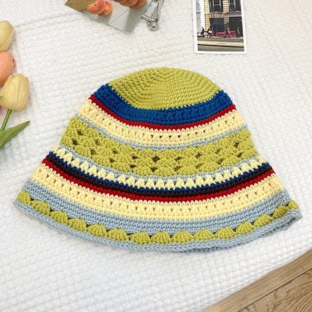 Strikket bøttelue Stripete fiskelue GRØNN