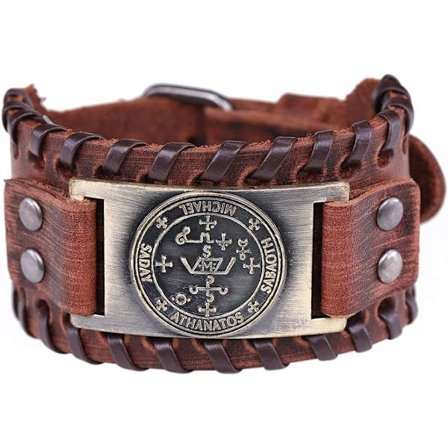 Ruskea nahkainen ranneke arkkienkeli Mikaelin Salomonin merkillä