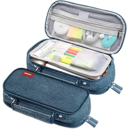 Stort Penalhus Blyanttaske Æstetisk Skolemateriale Sødt Penalhus til Kontor College Teenagepiger Voksne (Jeansblå)