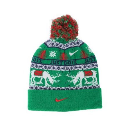 Nike - Grön pom Beanie - Kids Peak Beanie Holiday Pine Green/Sail/Navy Pom @ Hatstore