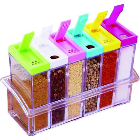 Sæt med 6 gennemsigtige plastik krydderibøtter, krydderibøttesæt, Transpa