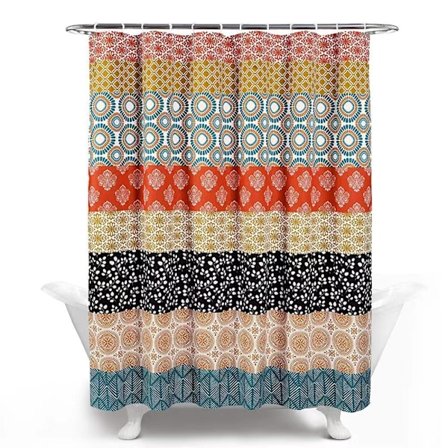 Bohemisk randig duschdraperi med djärv färgsättning, 180*180 cm, turkos och orange