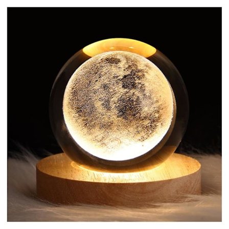 Small Crystal Ball with Wooden Lighting Base 3D Glass Ball with LED Light Moon