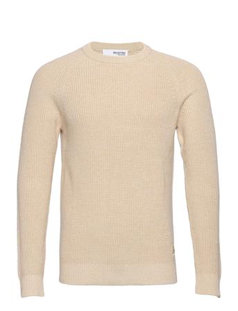 Slhirven Ls Knit Crew W Strikkegenser M. Rund Krage Beige Selected Homme