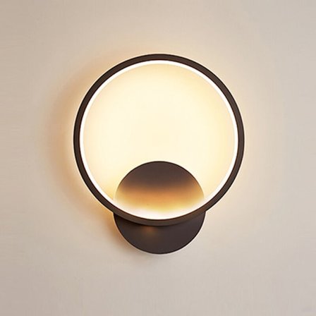 LED vägglampa sovrums nattlampa gånglampa dekorativ lampa (svart rund varm ljus 220V), för inomhus och utomhus