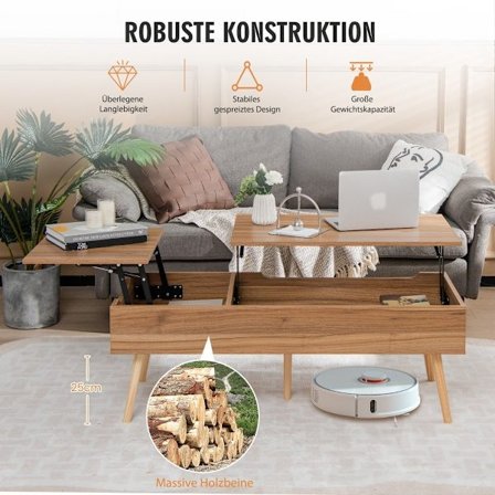 Lift-Top Soffbord med förvaring, 120x49x42 cm, Brun