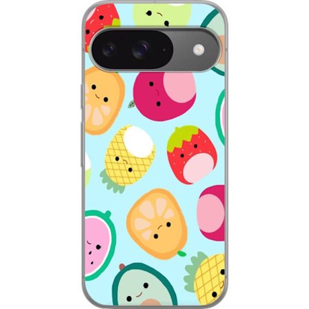 Kompatibel Mobilcover til Google Pixel 9 Mønster af kawaii frugter som jordbær citron ananas og avocado på lyseblå baggrund