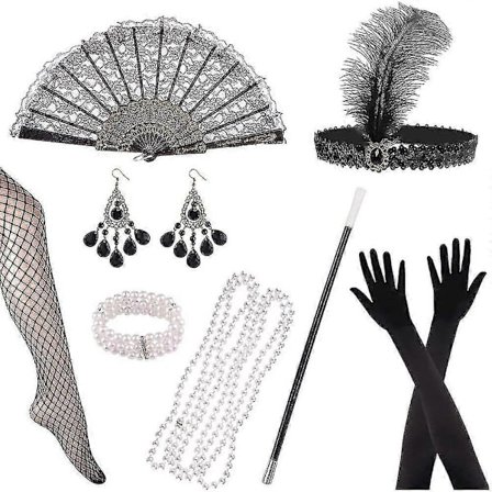 1920-tals Dam Flapper Tillbehör Retro Gatsby Kostym Tillbehör Set 20-tals Flapper Pannband Pärlhalsband Armband Örhängen Handskar -NMAOV