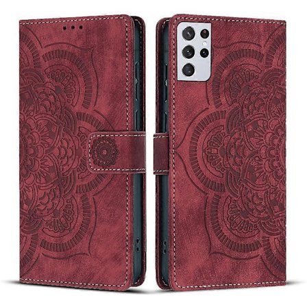 Mandala Præget Retro Frostet Læder Telefoncover Rød