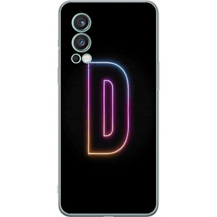 Kompatibel Mobilcover til OnePlus OnePlus Nord 2 5G Minimalistisk neonbogstav D i farveskiftende lys mod sort baggrund i moderne digital design