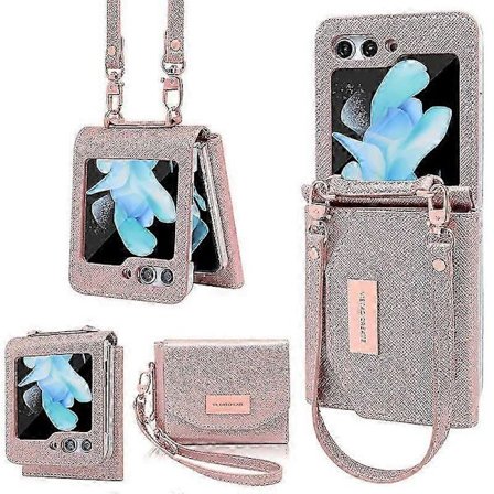 för Samsung Galaxy Z Flip 6 Plånboksfodral med handledsrem och gångjärnsskydd, Handväska Z Flip 6 Fodral med kontantfack och korthållare