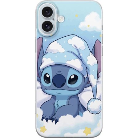 Kompatibelt Mobildeksel til Apple iPhone 16 Plus Stitch sovende på skyer med nattlue søte senge skyer kawaii blå karakter koselig myk estetisk kunst