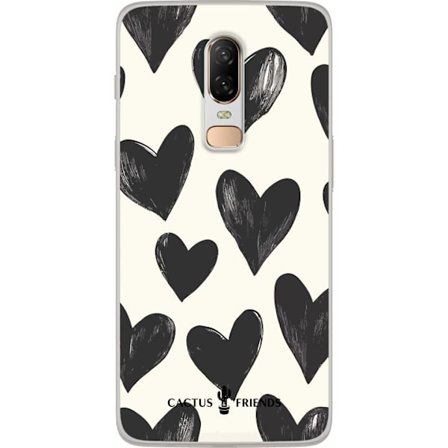 Kompatibelt Mobildeksel til OnePlus OnePlus 6 Cactus and Friends - Bold Black Love Pattern