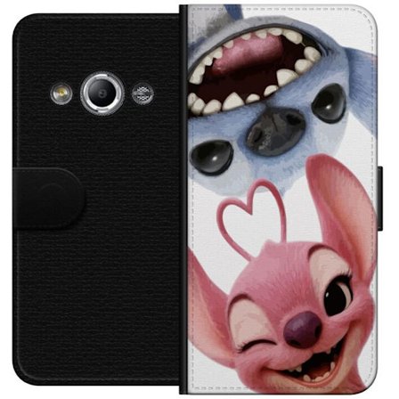 Yhteensopiva Lompakkokotelo Samsung Galaxy Xcover 3 Leikkisät Stitch ja Angel lähikuvassa suurin nauruin ja sydämenmuotoisilla yksityiskohdilla, jo