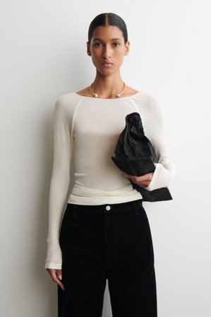 COS Women's Silk Long Sleeve Top in White