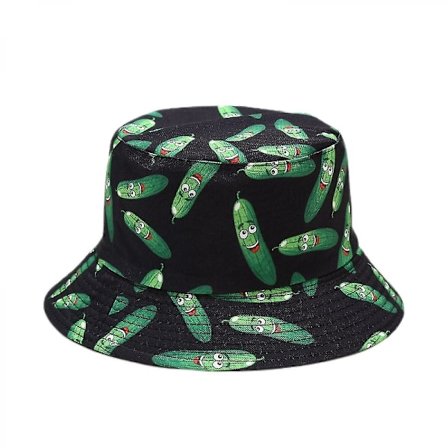 Söt Bucket Hat Beach Fisherman Hattar för kvinnor, vändbara dubbelsidig slitage unisex (gurka-svart)