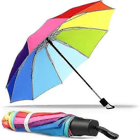 Kannettava kokoontaitettava tuulen- ja sateenkestävä sateenkaarisateenvarjo, 10-puolainen vahva ja kiinnitetty sateenvarjo
