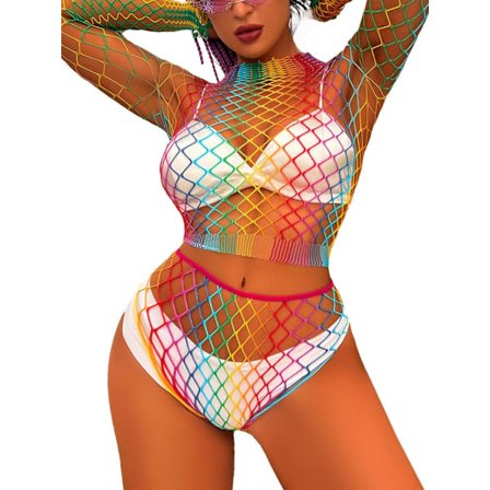 iCat Dame Mesh Undertøy Fiskenett Babydoll Minikjole One Size Body Regnbågeyux