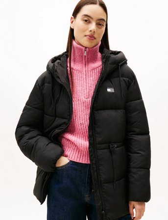 Tommy Jeans Tjw Hooded Midi Puffer Jacket - Black - XL