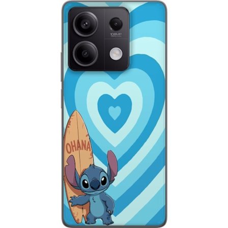 Kompatibelt Mobildeksel til Xiaomi Redmi Note 13 Pro Spretten tegnet illustrasjon av Stitch med surfboard og blå hjerter