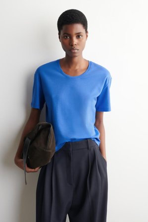 COS Women's Scoop-Neck Cotton T-Shirt in Blue