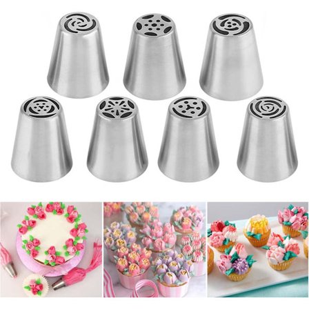 Russiske tylle spids sæt, rustfrit stål cupcake blomstformet frosting dyse kit, køkken gadgets til wienerbrød cupcakes kager cookies dekoration (7 stk