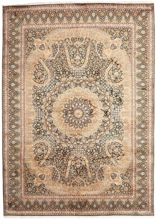Kashmir Pure Silk Rug 246X345 Beige/Orange Silk, India