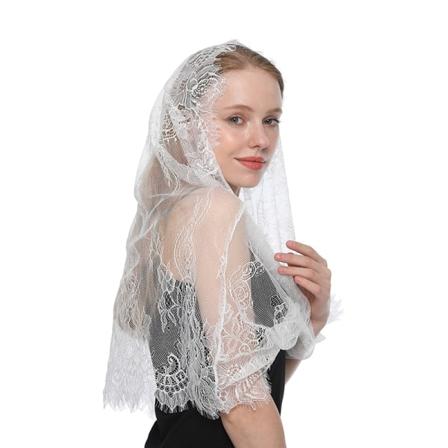 Vit spansk sjal för kvinnor Spets Katolsk slöja Kyrkan Sjal Hijabscarf Masssjal Muslimsk damslöja SJJ016-02