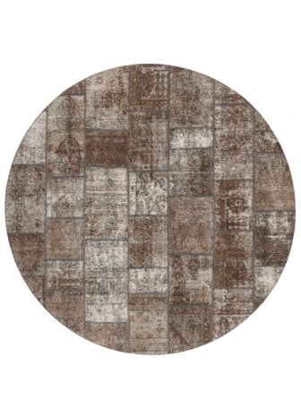 Patchwork Vloerkleed Ø 250 Rond Bruin/Donkergrijs Groot Wol, Perzië/Iran