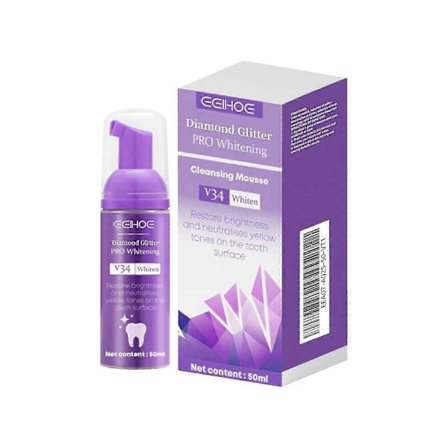 V34 Whitening Purple Mousse Effektiv Borttagning av Tandsten & Fläckar, Reparation av Tandkött, Frisk Andedräkt, Skonsam Tandblekning, 50ml