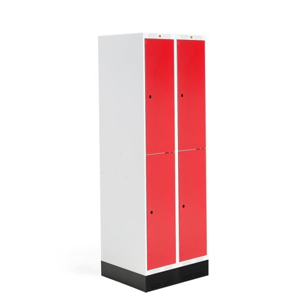 Schülerspind ROZ, 2 Module, 4 Türen, 1890x600x550 mm, rot, inkl. Sockel