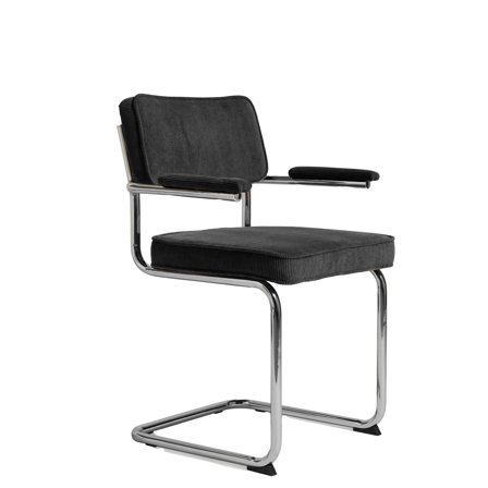 Rupert Spisebordsstol Grå Fløjl med Kromben - Armlæn, Blød Polstring, Koldskum, 56x53x84cm, Max 110 kg - Elegant Design, Perfekt Siddekomfort