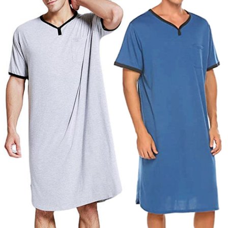 Herr kortärmade långa nattskjortor Nightdress Pyjamas inomhus