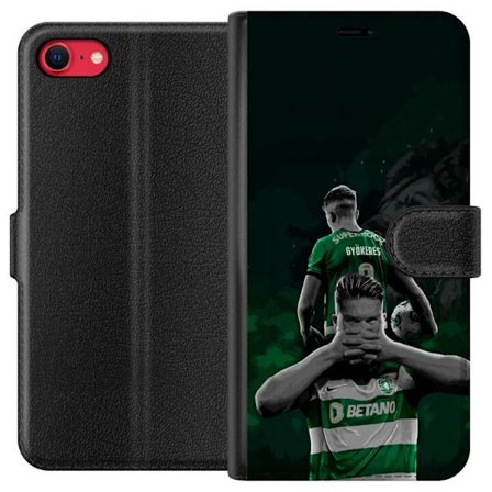 Yhteensopiva Lompakkokotelo Apple iPhone 8 Neonmotiivi, jossa teksti "Gaming is in my DNA" sinisenä ja punaisena tiiliseinällä, jossa loistava DNA-spi