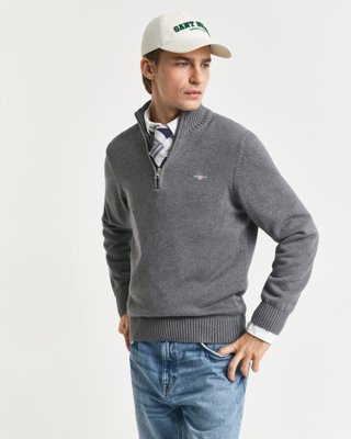 GANT - Bomullsgenser med half-zip til herre dark grey melange