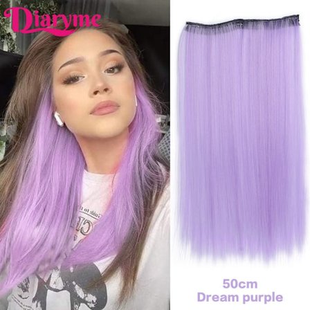 4 clips Långt rakt syntetiskt klipp i hårförlängningar Highlight Färgat hårbit Klipp-på hår Peruk Hårstycken hängande öronfärgning