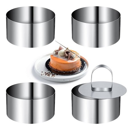 4 st Mini Kakformar i Rostfritt Stål Runda Mousse Ring Set 8cm Diameter med Presslyftare Tjockare Bakverktyg_ma